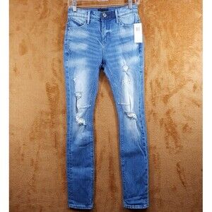 RTA Jeans Mens Size 33 Blue Medium Wash Distressed Skinny Logo CLAYTON $265